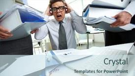  Presentation with accountant - Amazing presentation theme having much work - terrified accountant touching his head backdrop and a  colored foreground