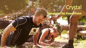  Presentation with helping others - Presentation theme consisting of mud - assault course competitor helping others background and a tawny brown colored foreground
