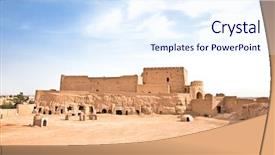  Presentation with iran history - PPT theme enhanced with mud-brick construcion in iran background and a sky blue colored foreground