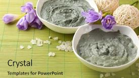  Presentation with painted clay romanian folklore - Presentation theme featuring mud mask - composition with cosmetic clay background and a yellow colored foreground