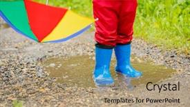  Presentation with baby rainbow - Presentation featuring mud splash - child jumps on puddles background and a coral colored foreground
