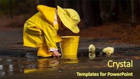  Presentation with rain water - Amazing PPT theme having mud splash - small child plays backdrop and a tawny brown colored foreground