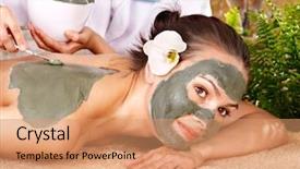  Presentation with beautician - Beautiful slides featuring mud therapy - beautiful girl having clay body backdrop and a coral colored foreground