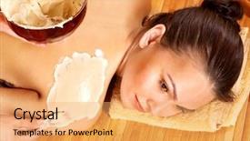  Presentation with beautician - PPT layouts with mud therapy - beautiful girl having clay body background and a yellow colored foreground