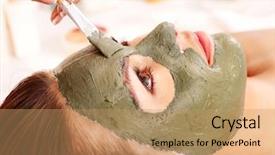  Presentation with facial - Cool new slides with mud therapy - woman with clay facial mask backdrop and a coral colored foreground