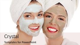  Presentation with facial - Slide deck consisting of mud therapy - young happy women with facial background and a coral colored foreground