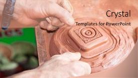  Presentation with piece of the pie - Slide deck having mud vessel - craftsman separating new pottery piece background and a coral colored foreground