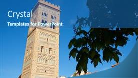  Presentation with tower - Beautiful presentation theme featuring mudejar-tower-of-san-martin backdrop and a ocean colored foreground