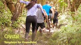  Presentation with sports event - Slide set with mud run - competitors running at an endurance background and a coral colored foreground