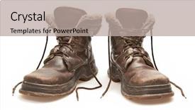  Presentation with brown - Presentation featuring mud run - old brown boots isolated background and a coral colored foreground