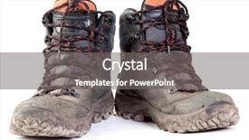  Presentation with pair - Slide set having mud run - pair of dirty boots isolated background and a gray colored foreground