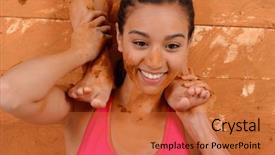  Presentation with crime woman on the run - Presentation design enhanced with competing in a mud run background and a red colored foreground