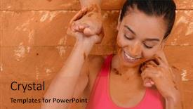  Presentation with triathlon run woman - Cool new slides with competing in a mud run backdrop and a red colored foreground