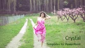  Presentation with rain - Cool new presentation design with mud run - young beautiful girl walking backdrop and a  colored foreground