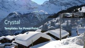  Presentation with skiing - Presentation theme featuring muerren-famous-swiss-skiing-resort background and a ocean colored foreground