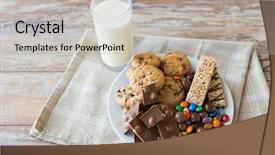  Presentation with junk food - Amazing PPT layouts having muesli and cookies with milk backdrop and a light gray colored foreground