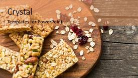  Presentation with muesli - Presentation theme having muesli bars on old wooden background and a coral colored foreground