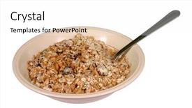  Presentation with muesli - Cool new slide set with muesli breakfast bowl with the spoon in ready to eat backdrop and a white colored foreground