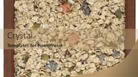  Presentation with muesli - Amazing presentation theme having muesli cereal in a wooden box or frame - rolled oats with papaya fruit pepitas and raisins backdrop and a coral colored foreground