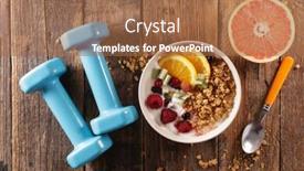  Presentation with muesli - Colorful PPT theme enhanced with muesli-dairy-and-fruit-dumbbell backdrop and a coral colored foreground