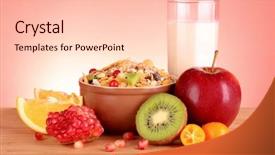  Presentation with muesli - Audience pleasing PPT layouts consisting of muesli milk and fruits backdrop and a lemonade colored foreground