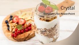  Presentation with muesli - Beautiful slide set featuring banana chips - muesli with berries dessert backdrop and a lemonade colored foreground