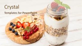  Presentation with muesli - PPT theme with muesli with berries dessert background and a sky blue colored foreground