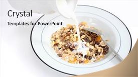  Presentation with healthy breakfast - Slides with muesli with milk being poured background and a sky blue colored foreground