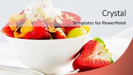  Presentation with muesli - Slide deck with muesli with strawberries and fruit background and a sky blue colored foreground