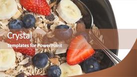  Presentation with muesli - Beautiful PPT theme featuring muesli with strawberries blueberries and banana backdrop and a coral colored foreground