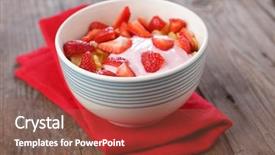  Presentation with muesli - PPT theme having muesli with strawberry yogurt background and a violet colored foreground
