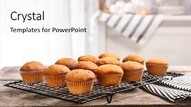  Presentation with cupcakes - Amazing presentation theme having muffin recipe - cooling rack with tasty cupcakes backdrop and a white colored foreground