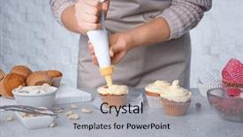  Presentation with cupcake - Presentation design with muffin recipe - female baker decorating tasty cupcake background and a light gray colored foreground
