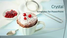  Presentation with powdered - Presentation design consisting of muffin recipe - powdered mug cake with cranberry background and a sky blue colored foreground