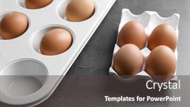  Presentation with muffin - Amazing theme having muffin tin and holder with hard boiled eggs on table backdrop and a dark gray colored foreground