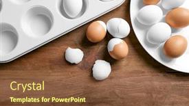  Presentation with muffin - Cool new PPT theme with muffin tin and plate with hard boiled eggs on wooden table backdrop and a tawny brown colored foreground