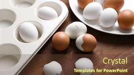  Presentation with muffin - Slides enhanced with muffin tin and plate with hard boiled eggs on wooden table background and a tawny brown colored foreground