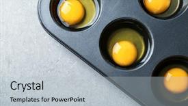  Presentation with eggs egg carton egg box - Beautiful presentation theme featuring muffin tin with raw eggs backdrop and a light gray colored foreground