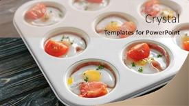  Presentation with muffin - Beautiful slides featuring muffin tin with tasty eggs tomatoes and ham on table backdrop and a coral colored foreground
