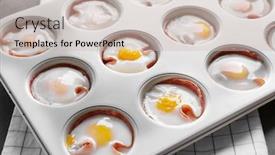  Presentation with muffin - Colorful PPT layouts enhanced with muffin-tin-with-tasty-eggs backdrop and a soft green colored foreground