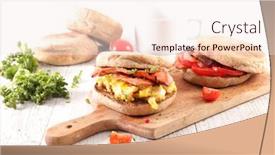  Presentation with muffin - Presentation design with muffin toast with bacon and egg background and a sky blue colored foreground