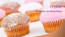 Presentation with muffins - PPT theme featuring muffins with icing sugar placed together against a white background background and a pink colored foreground