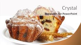  Presentation with muffins - Colorful PPT theme enhanced with muffins with raisins isolated on white background backdrop and a white colored foreground