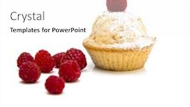  Presentation with muffins - Presentation theme enhanced with muffins with raspberries isolated over a white background background and a pink colored foreground
