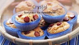  Presentation with muffins - Colorful slide set enhanced with young woman drinking coffee coffeeshop concept backdrop and a gray colored foreground