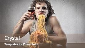  Presentation with pasta - Beautiful presentation theme featuring mufler - man eating pasta and drinking backdrop and a coral colored foreground