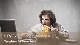  Presentation with spaghetti - Presentation theme with mufler - man gorging of spaghetti background and a coral colored foreground