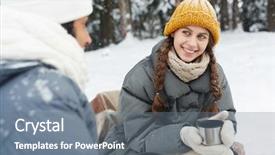  Presentation with knitted knitting needle - Slide set featuring mug at camping in winter background and a  colored foreground