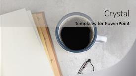  Presentation with coffee book - Beautiful PPT theme featuring mug-of-coffee backdrop and a light gray colored foreground