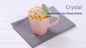  Presentation with cereal - Slide deck with mug of honey cereal rings on grey place mat background and a sky blue colored foreground